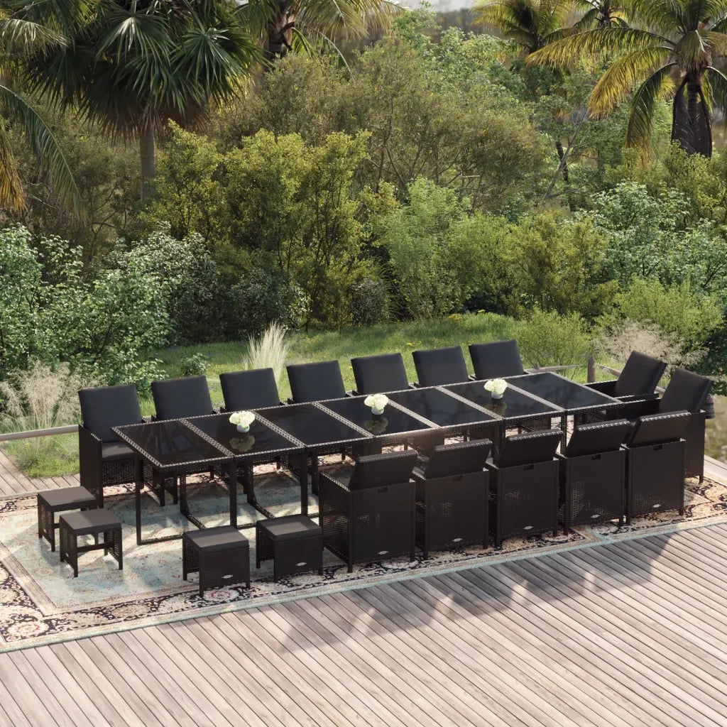 Set da Pranzo da Giardino 19 pz con Cuscini in Polyrattan Nero cod mxl 42934