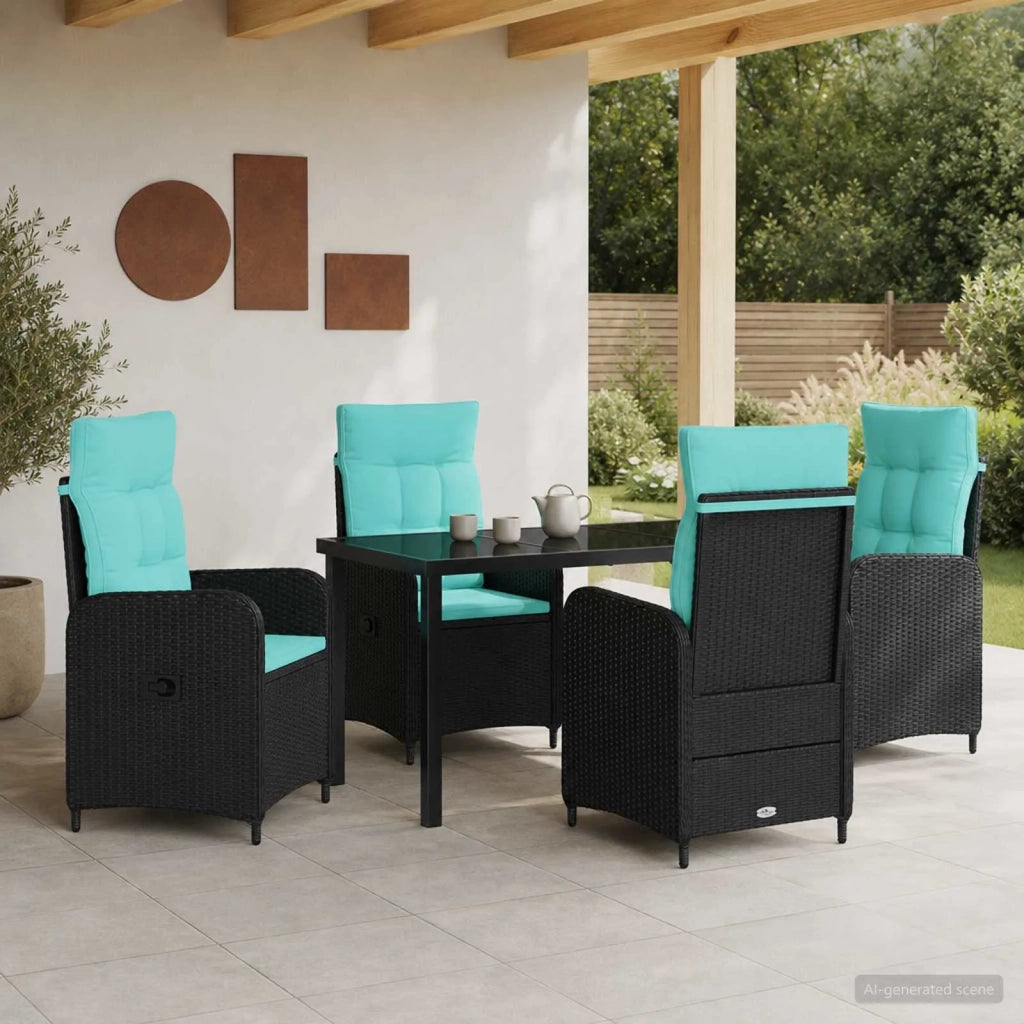 Set da pranzo per esterni 5 pz Nero e Turchese polyrattan 3422434