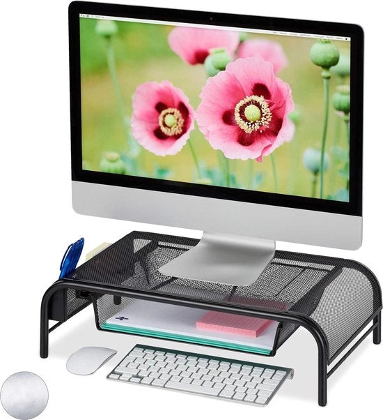 Monitorstandaard con cassetta di stoccaggio e 2 cassette - 29 pollici - HBD 15x51x295 cm - nero