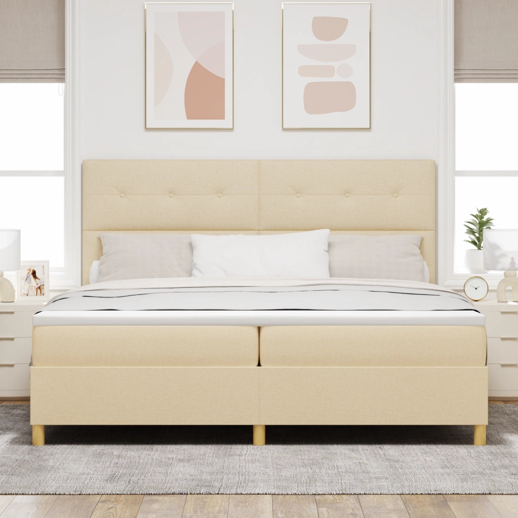 Letto Box Spring con Materasso e LED Crema 200x200 cm Tessuto