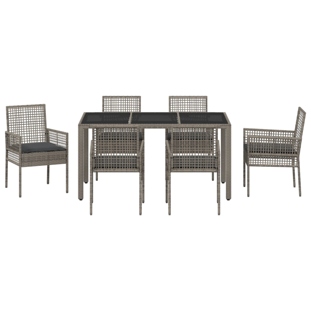 Set da pranzo da giardino 7 pezzi con cuscini Grigio Polyrattan