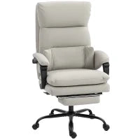 Sedia da ufficio, regolabile in altezza con supporto lombare, braccioli, poggiapiedi, in similpelle, Grigio chiaro