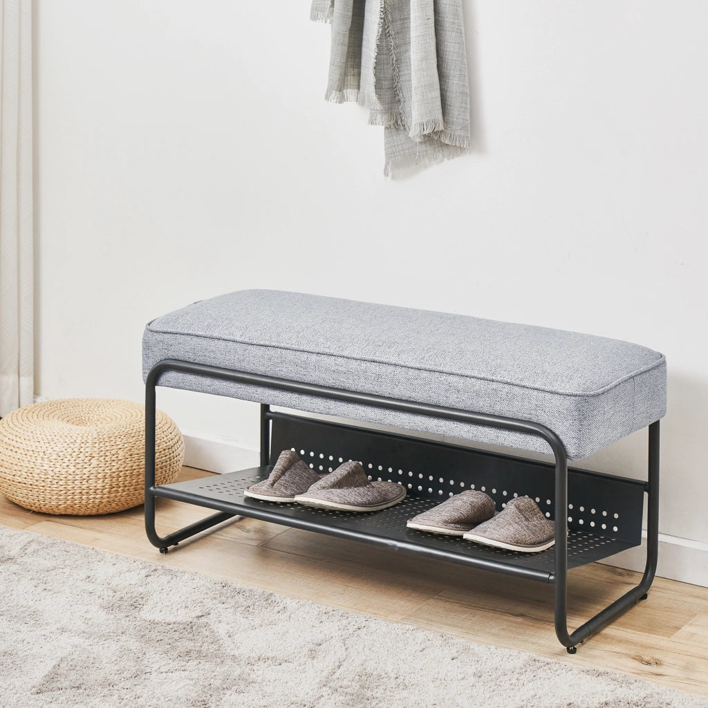 Panca Portascarpe Lillehammer Scarpiera 90x37x42 cm Grigio [en.casa]