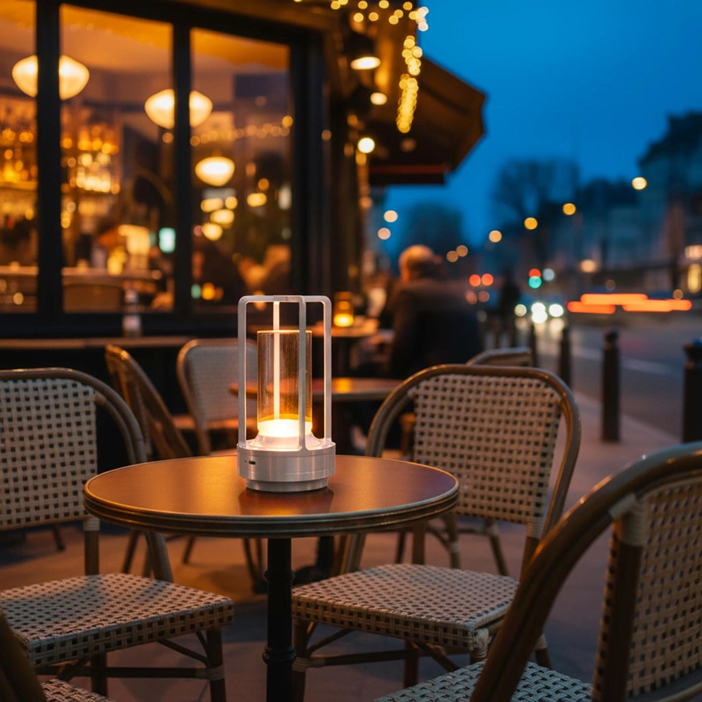 Lampada da tavolo ricaricabile USB LED 3W dimmerabile senza fili luce atmosfera per tavolini bar pub ristorante COLORE ARGENTO