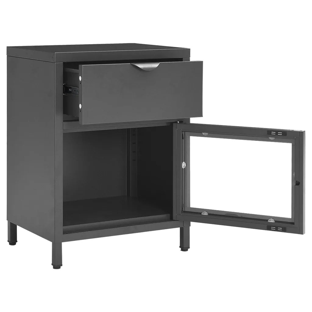 Comodini 2 pz Antracite 40x30x54,5 cm in Acciaio e Vetro cod mxl 30151