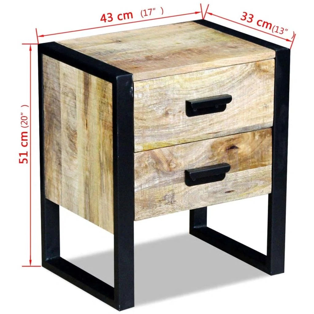 Comodino cassettiera armadio mobile ausiliario per camera da letto con 2 cassetti 43 x 33 x 51 cm legno massello di mango 1402011