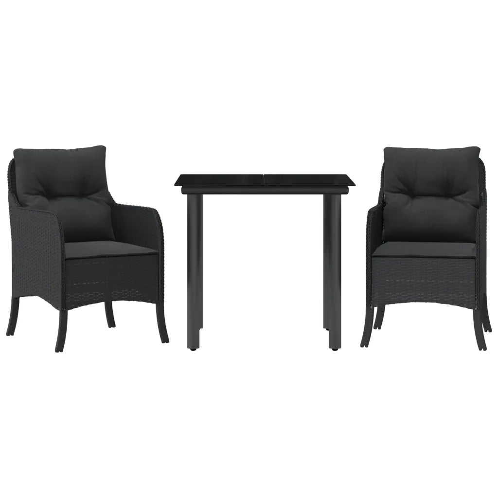 Set da Pranzo da Giardino 3 pz | Set Salotto da Giardino con Cuscini Nero in Polyrattan