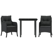 Set da Pranzo da Giardino 3 pz | Set Salotto da Giardino con Cuscini Nero in Polyrattan