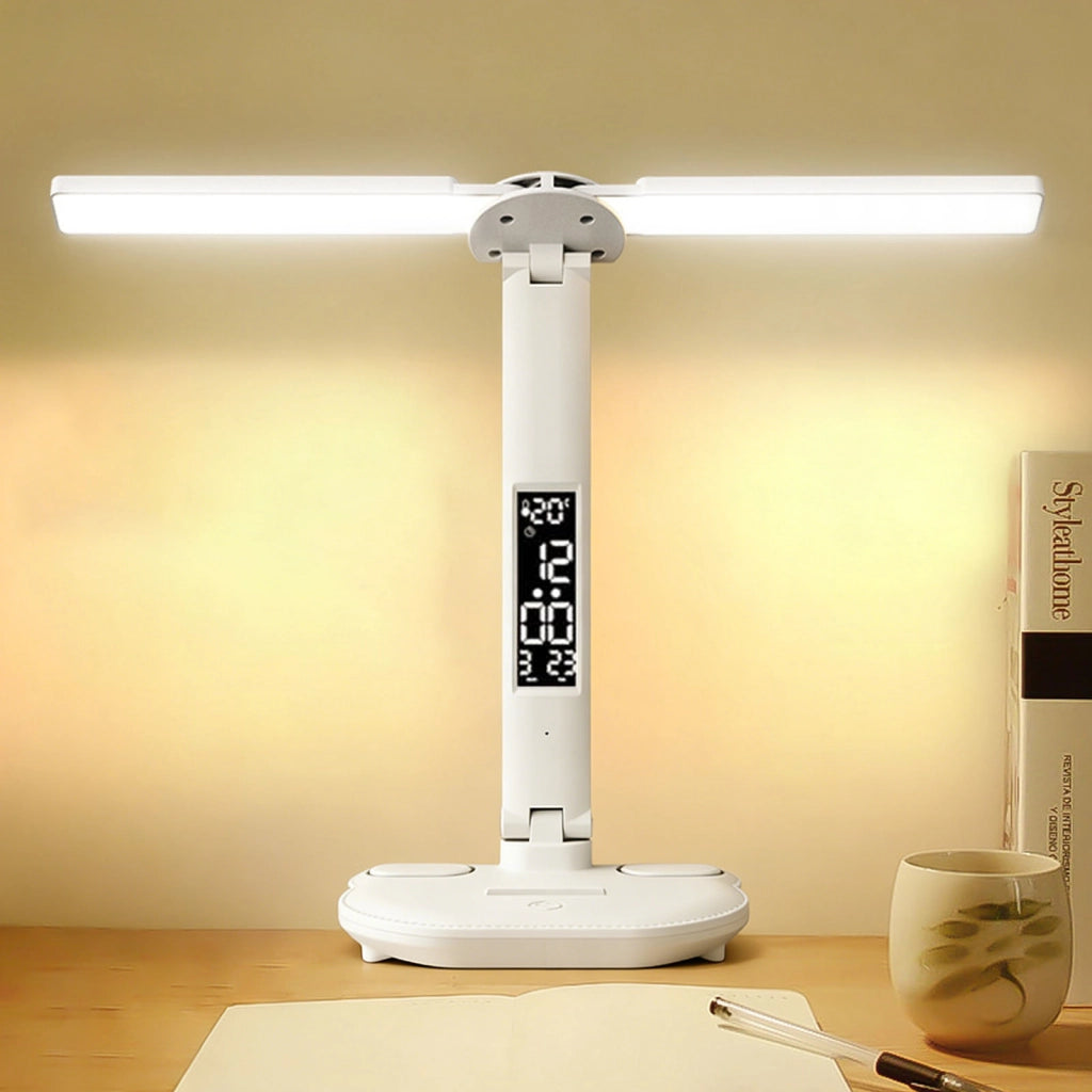 Lampada da scrivania LED bianca a doppia testa con controllo touch