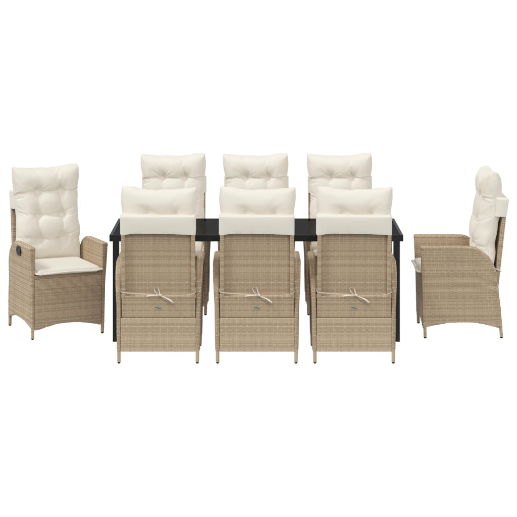 Set da Pranzo da Giardino 9 Pezzi con Cuscini - Beige Polyrattan