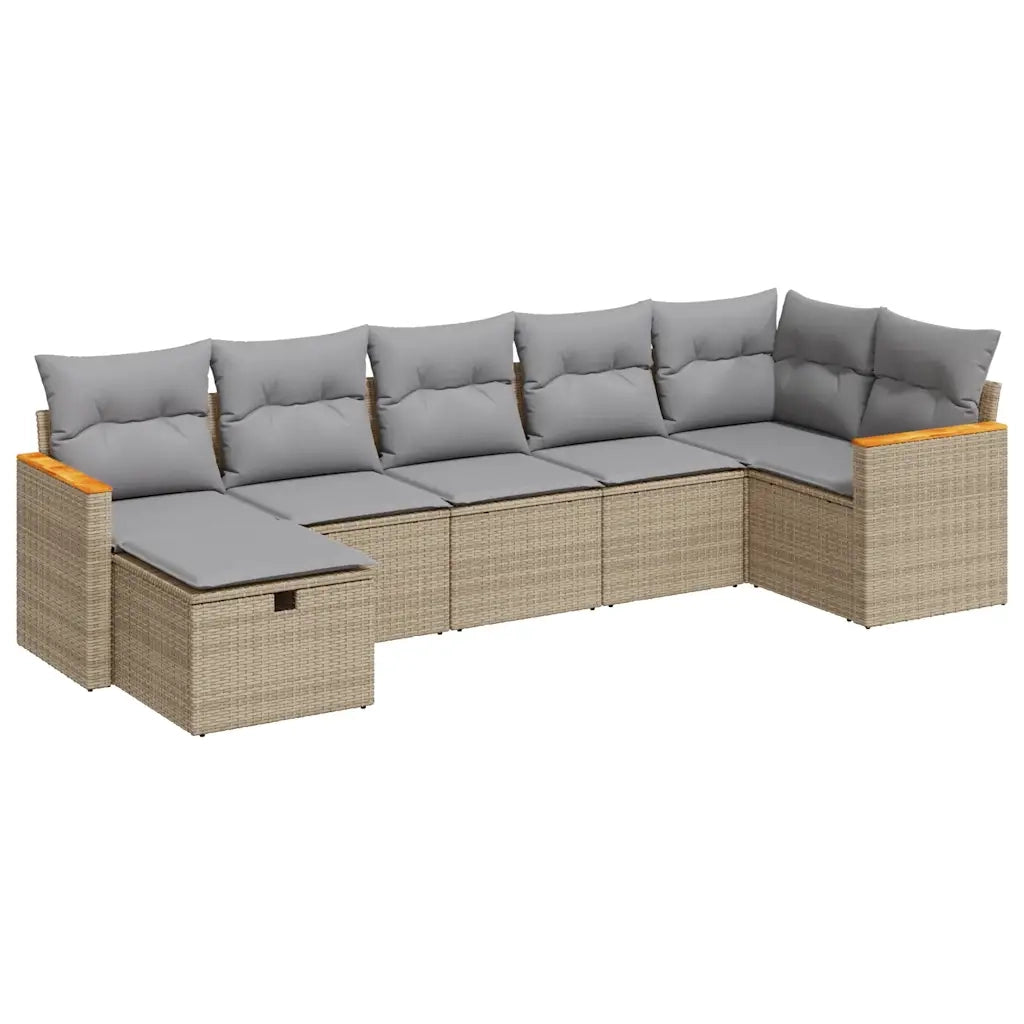Set Divani da Giardino 7 pz con Cuscini Beige in Polyrattan 3325930