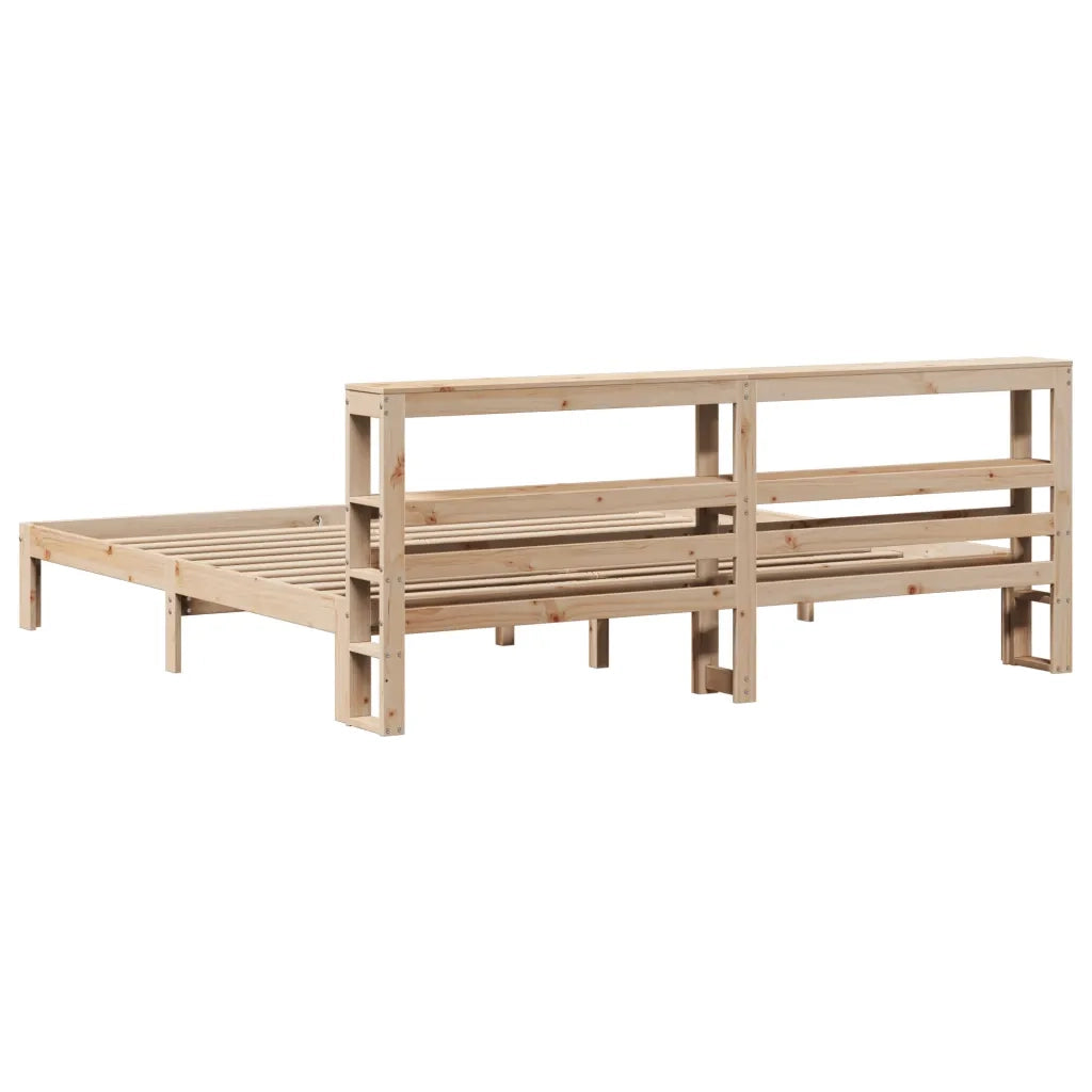 Letto matrimoniale | Letto per adulti | Giroletto con Testiera 200x200 cm in Legno Massello di Pino