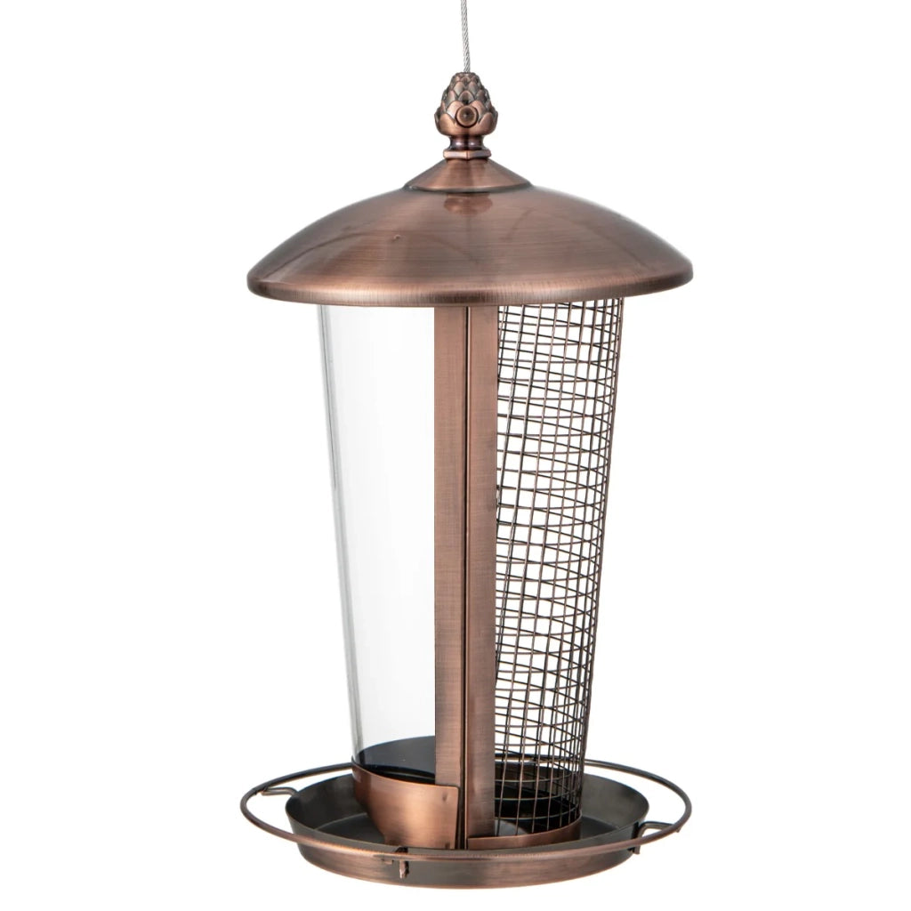 Mangiatoia per uccelli sospesa 2 in 1 16 x 28 cm struttura robusta e resistente alle intemperie stile bronzo 20_0020615