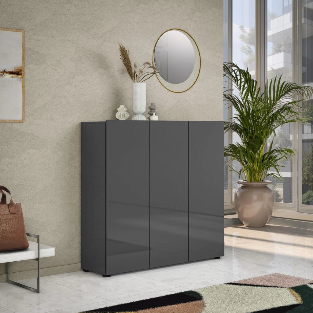 Scarpiera Stamira, Mobile portascarpe, Armadio da ingresso multiuso, Mobiletto per calzature, Made in Italy, 120x34h115 cm, Antracite
