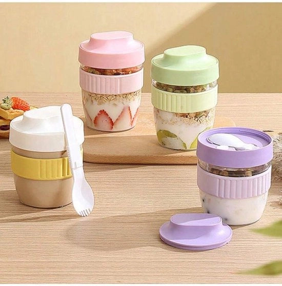 Porta yoghurt con cucchiaio - contenitore per yoghurt - contenitore per muesli per bambini - 480ML - contenitore per yoghurt - contenitore per pranzo - contenitore per muesli per diabetici - set da 4