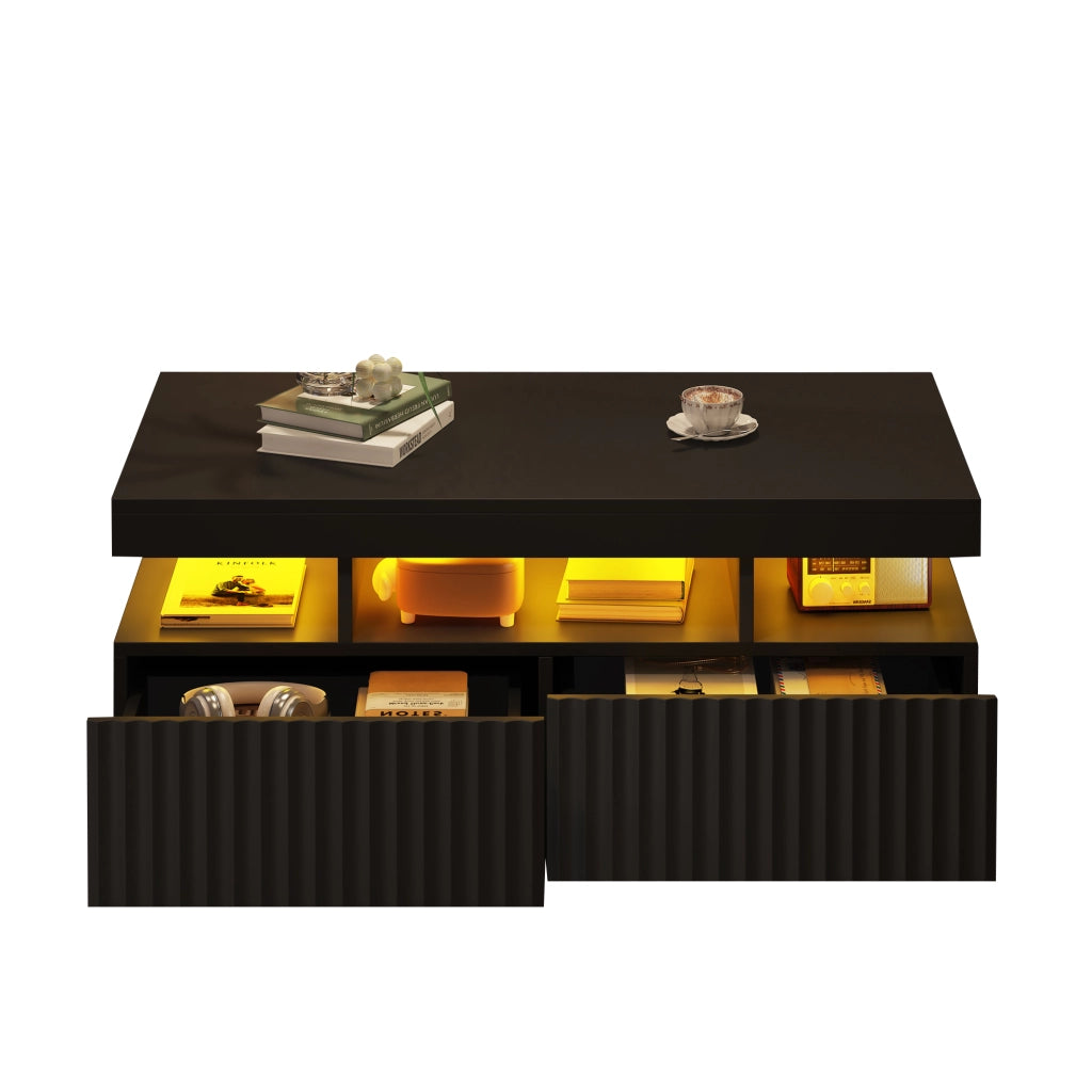 TAVOLINO DA CAFFÈ 100 x 50 x 45 cm Nero con LED e 2 cassetti