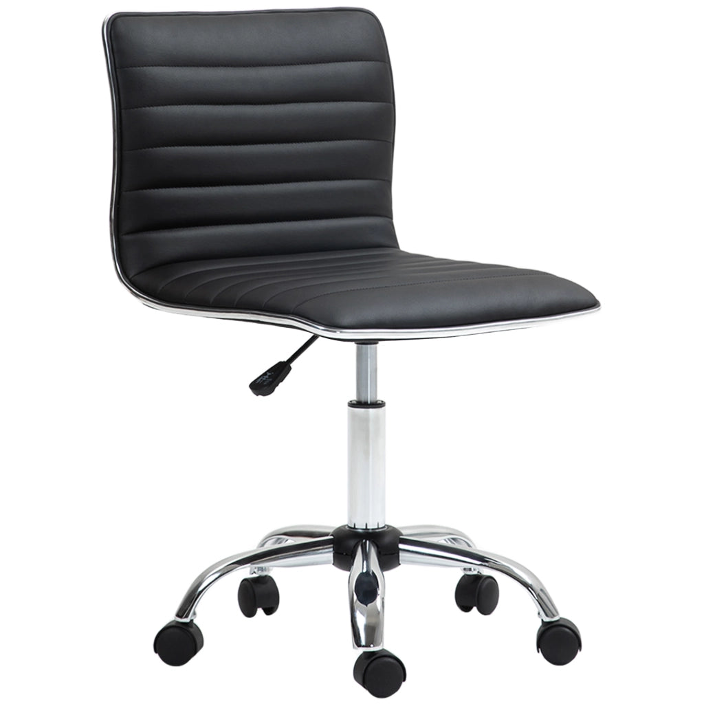 Sedia da Ufficio Ergonomica in Pelle PU con Altezza Regolabile, Seduta Girevole e Ruote, Nero