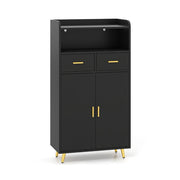 Credenza/mobiletto portaoggetti in legno nero in stile moderno 60 x 30 x 113 cm con 2 cassetti e ripiano regolabile 20_0010241