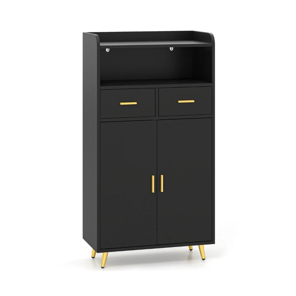 Credenza/mobiletto portaoggetti in legno nero in stile moderno 60 x 30 x 113 cm con 2 cassetti e ripiano regolabile 20_0010241