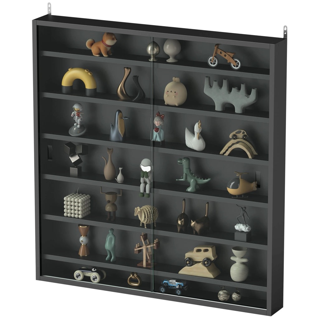 Armadio a Vetrina 6 Ripiani Regolabili in Legno ¨C zephmum ¨C 80x9.5x83 cm, Nero