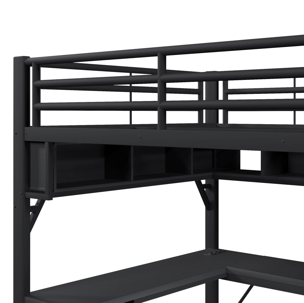 Letto a soppalco 140x200 cm con scrivania e LED in MDF e metallo nero