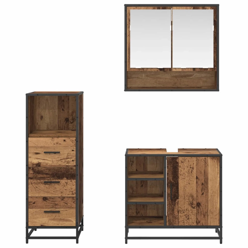 Set di mobili per il bagno con cassetto 3 pcs Legno vecchio 3402369