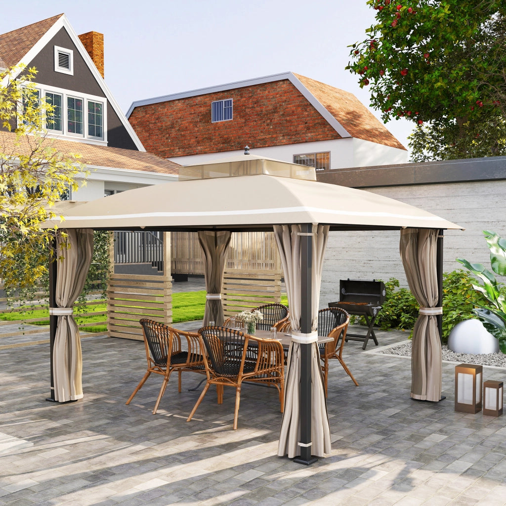 Gazebo da Giardino 3.7x3 m ¨C zephmum ¨C Beige con Zanzariera e Tende
