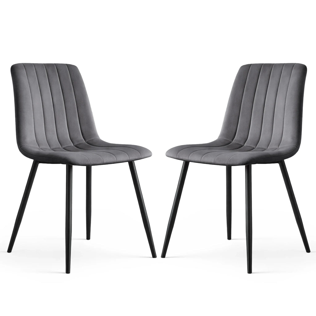 Set di 2 Sedie in velluto trapuntate LIVO Grafite Scuro gambe nere