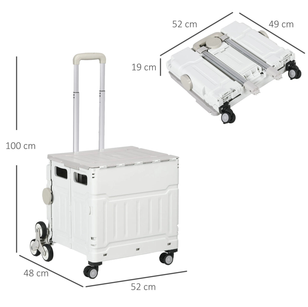 Carrello della spesa pieghevole 52x48x100 cm in plastica bianca, salvaspazio –