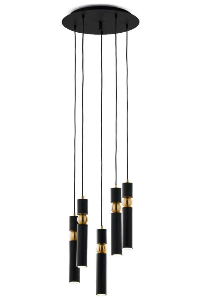 Lampadario moderno tondo Ø37 nero oro 5xGU10 Jupiter