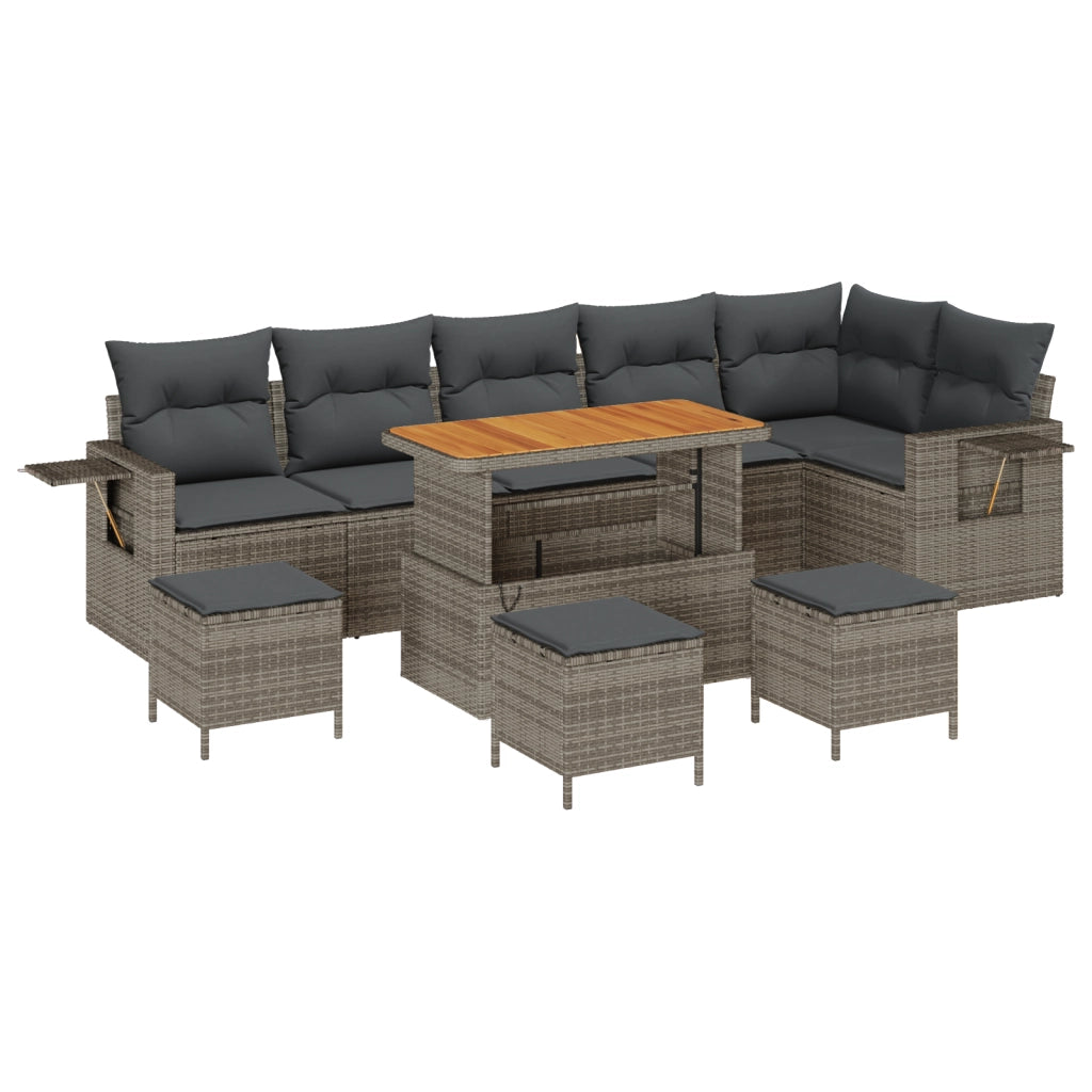 Set di Divani da Giardino  10 Pezzi con Cuscini Grigio Rattan Policarbonato Acacia