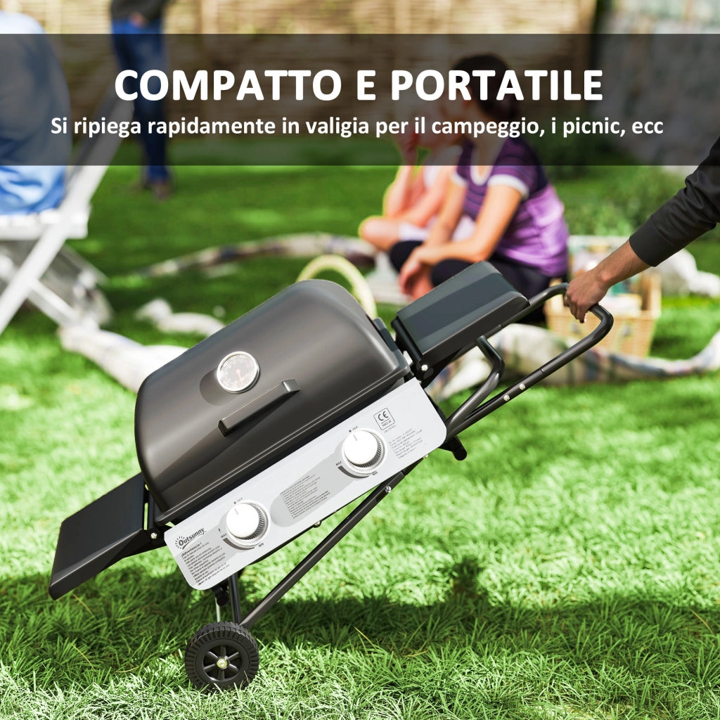 Set Giardino con Barbecue a Gas e 2 Tavolini ¨C zephmum ¨C Nero, Polyrattan
