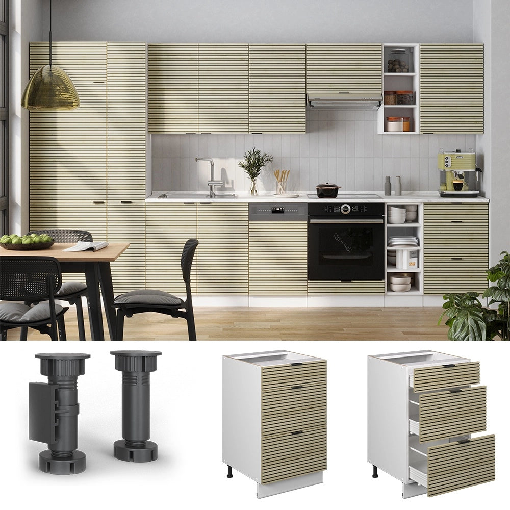 Mobiletto base per cucina Fame-Line Pannello in quercia/Bianco 50 cm senza piano di lavoro Vicco