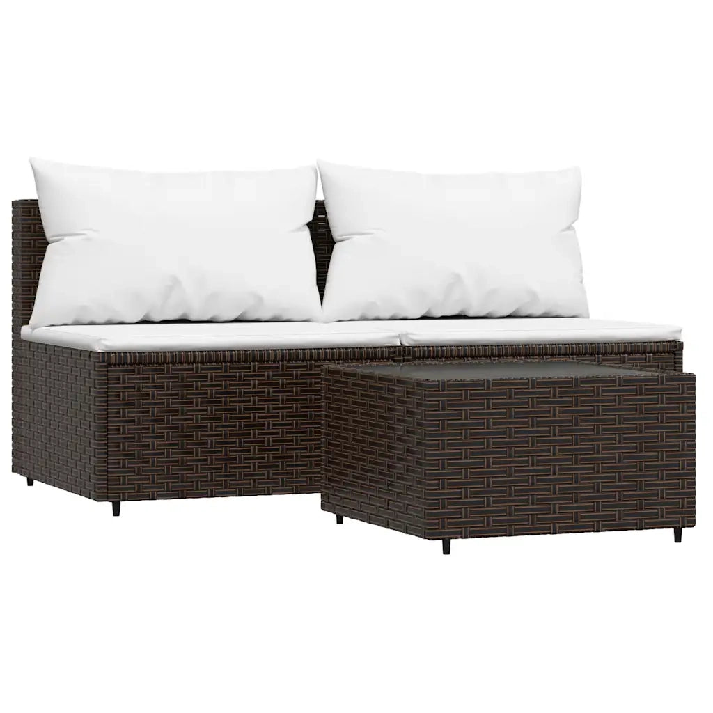 Set Mobili da Giardino 3 pz con Cuscini in Polyrattan Marrone CFW6593995
