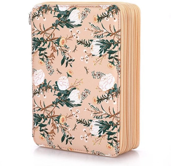 Organizzatore per pennarelli 200 con grande capacità e supporto per scuola, ufficio, viaggi, regalo per famiglia e amici (motivo fiori, marrone chiaro)
