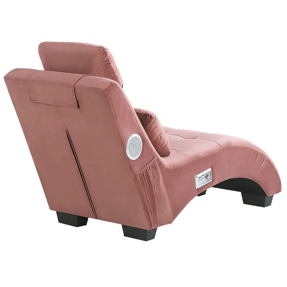 Chaise longue Altoparlante Bluetooth integrato in velluto rosa Caricatore USB Design moderno Divano curvo per 1 persona Soggiorno