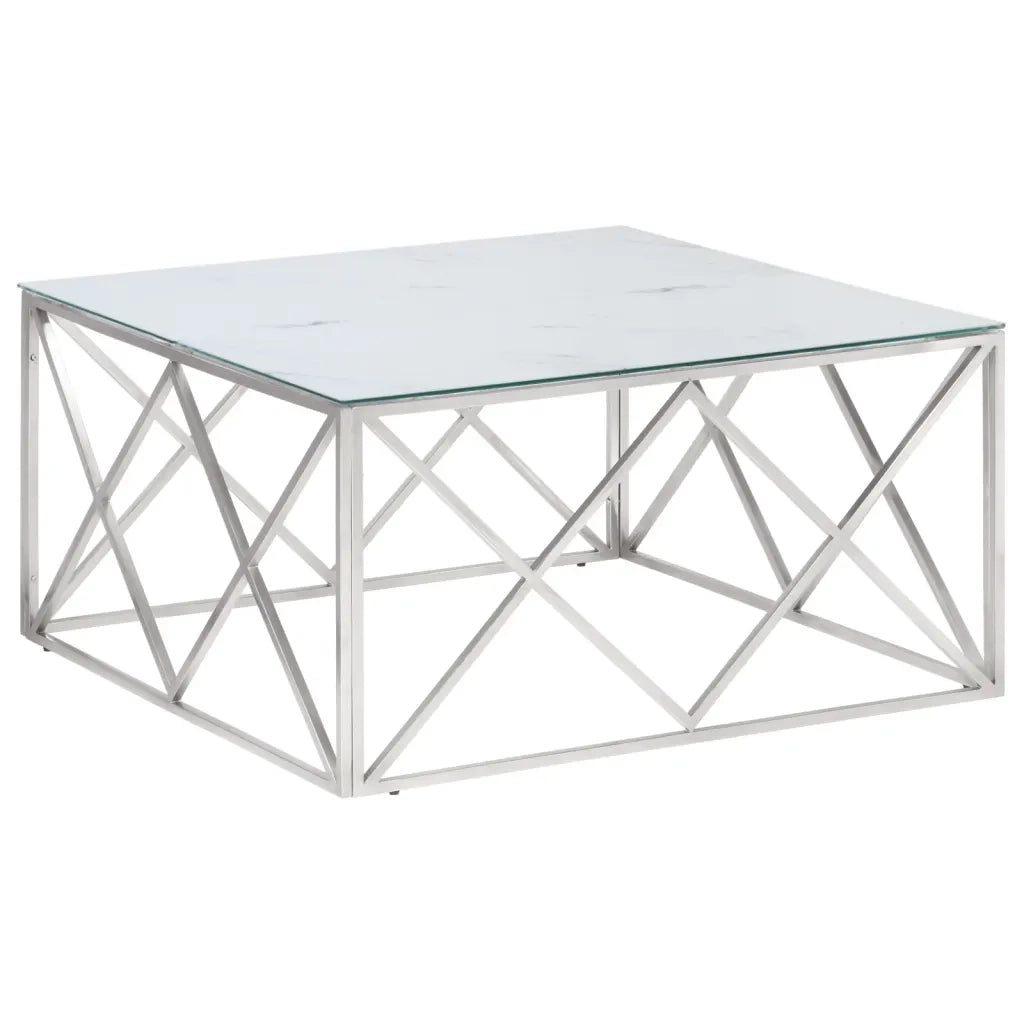 Tavolino Salotto Argento Acciaio Inossidabile Vetro Temperato 349979