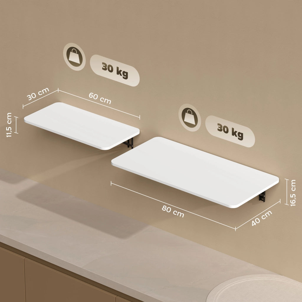 Tavolino pieghevole a muro ¨C zephmum ¨C 80x40x16,5cm 60x30x11,5cm bianco brillo