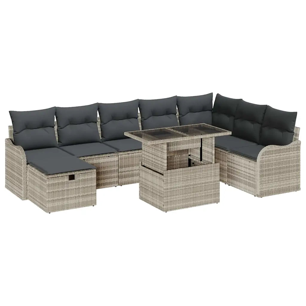 Set Divano da Giardino 9 pcs Grigio chiaro Poly Rattan 3359739