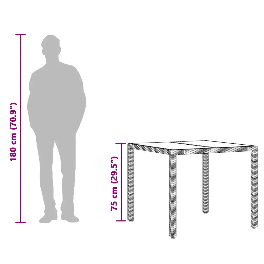Tavolo da Giardino | Tavolino da esterno Piano in Vetro Nero 90x90x75 cm Polyrattan