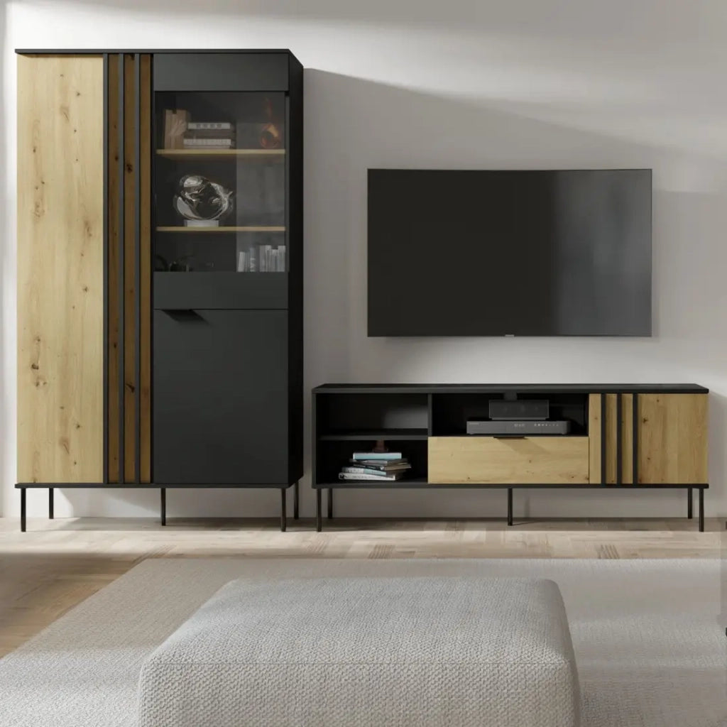 Vetrina design IZO – 2 porte – Nero onice & Rovere chiaro – 110x195x40 cm