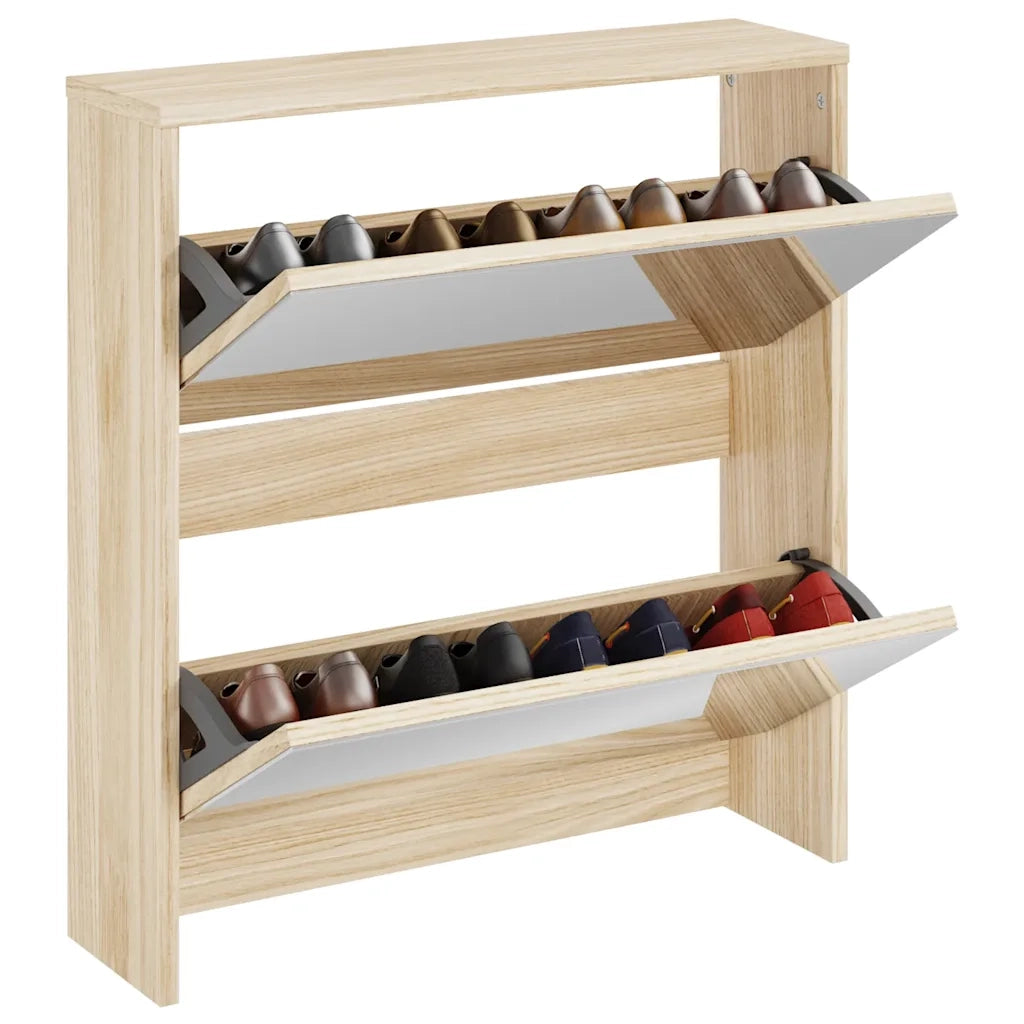 Scarpiera con 2 Ripiani e Specchio Colore Rovere 63x17x67 cm 243045