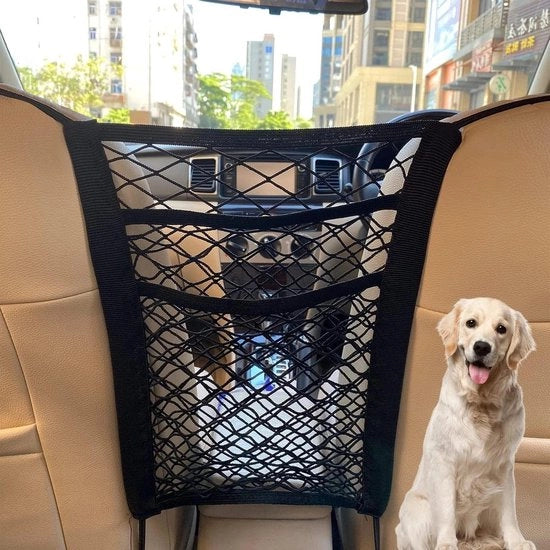 Organizzatore di stivaggio per sedile posteriore dell'auto - organizzatore a rete per sedile anteriore - barriera per animali domestici - barriera per cani auto con 3 strati - rete per cani auto 3 strati