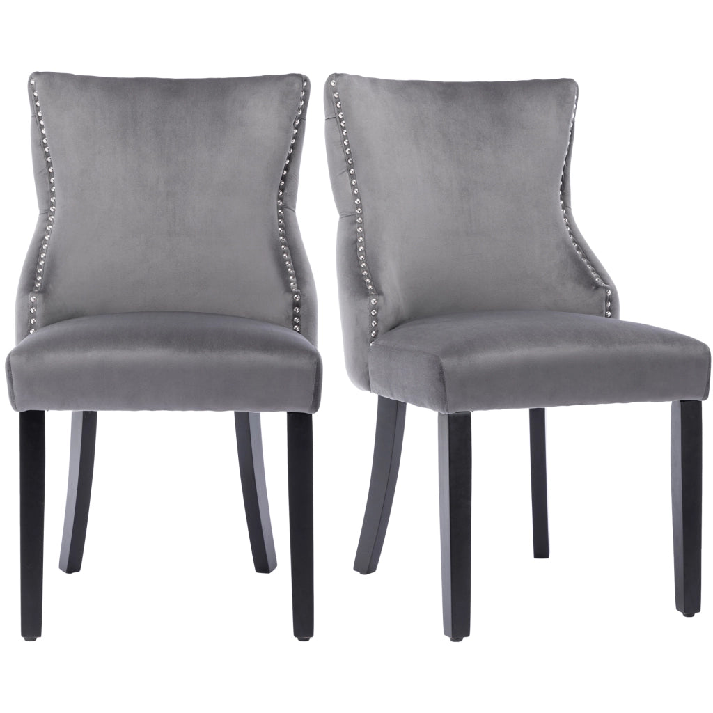 Chaise da sala da pranzo in velluto con capitonné e struttura in legno massiccio grigio
