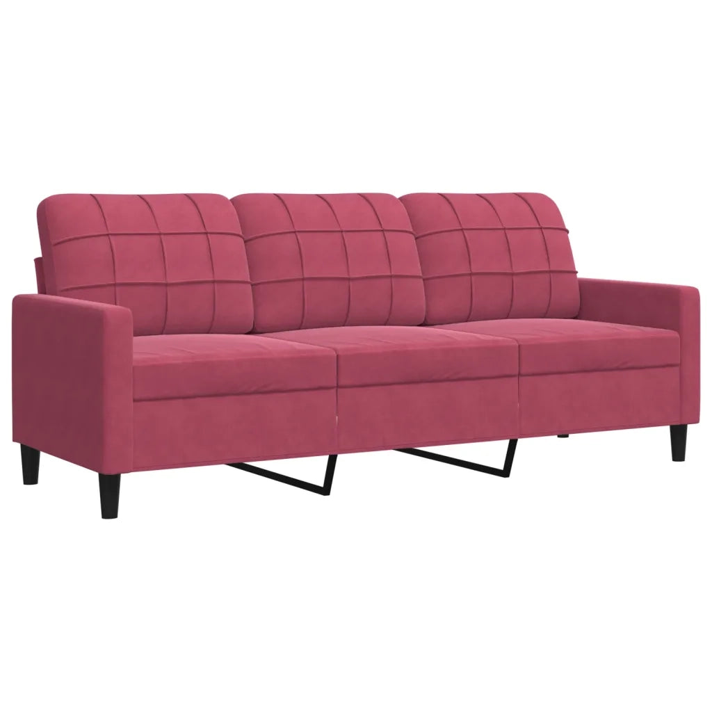 Set di Divani 4 pz con Cuscini e Rinforzi Rosso Vino in Velluto