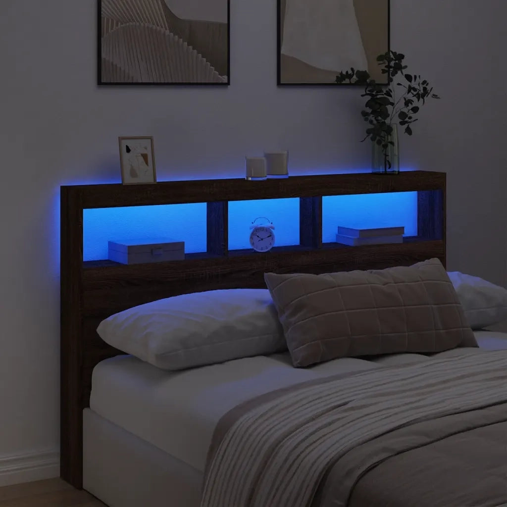Testiera con Contenitore a LED Rovere Marrone 160x17x102 cm