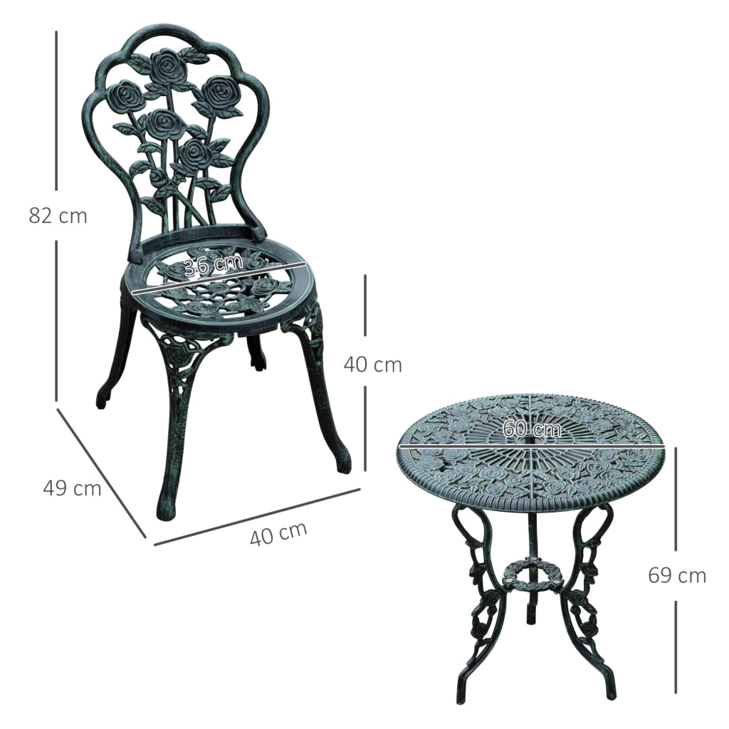 Set bistrot da giardino 3 pezzi verde antico in alluminio