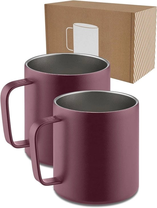 Tazza in acciaio inossidabile 2 x 360 ml con maniglia - Caffettiera a doppio strato isolata per campeggio e outdoor - Rosso