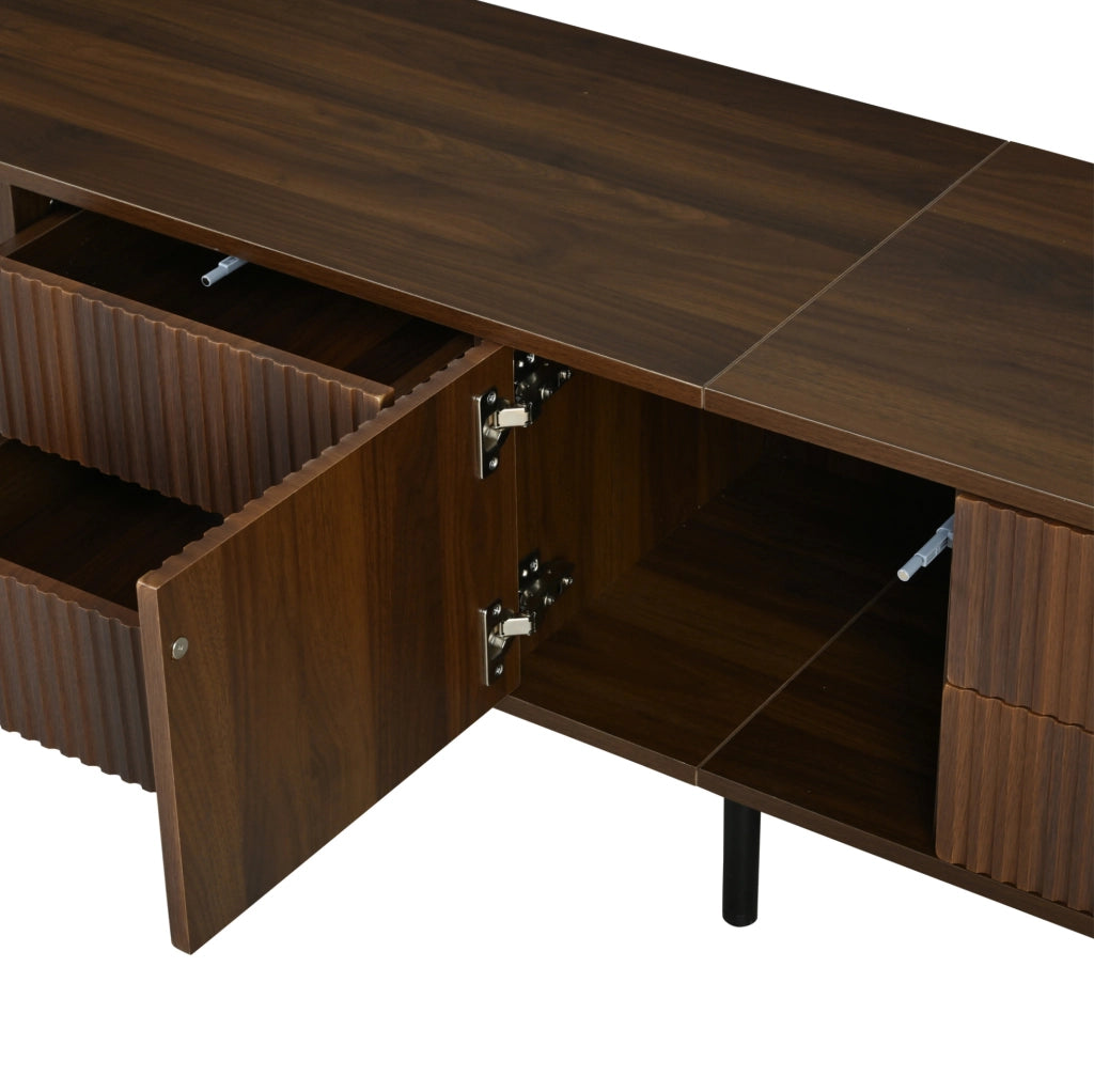 Mobile TV ovale 180x40x45 cm con 4 cassetti e anta a serranda; MDF noce