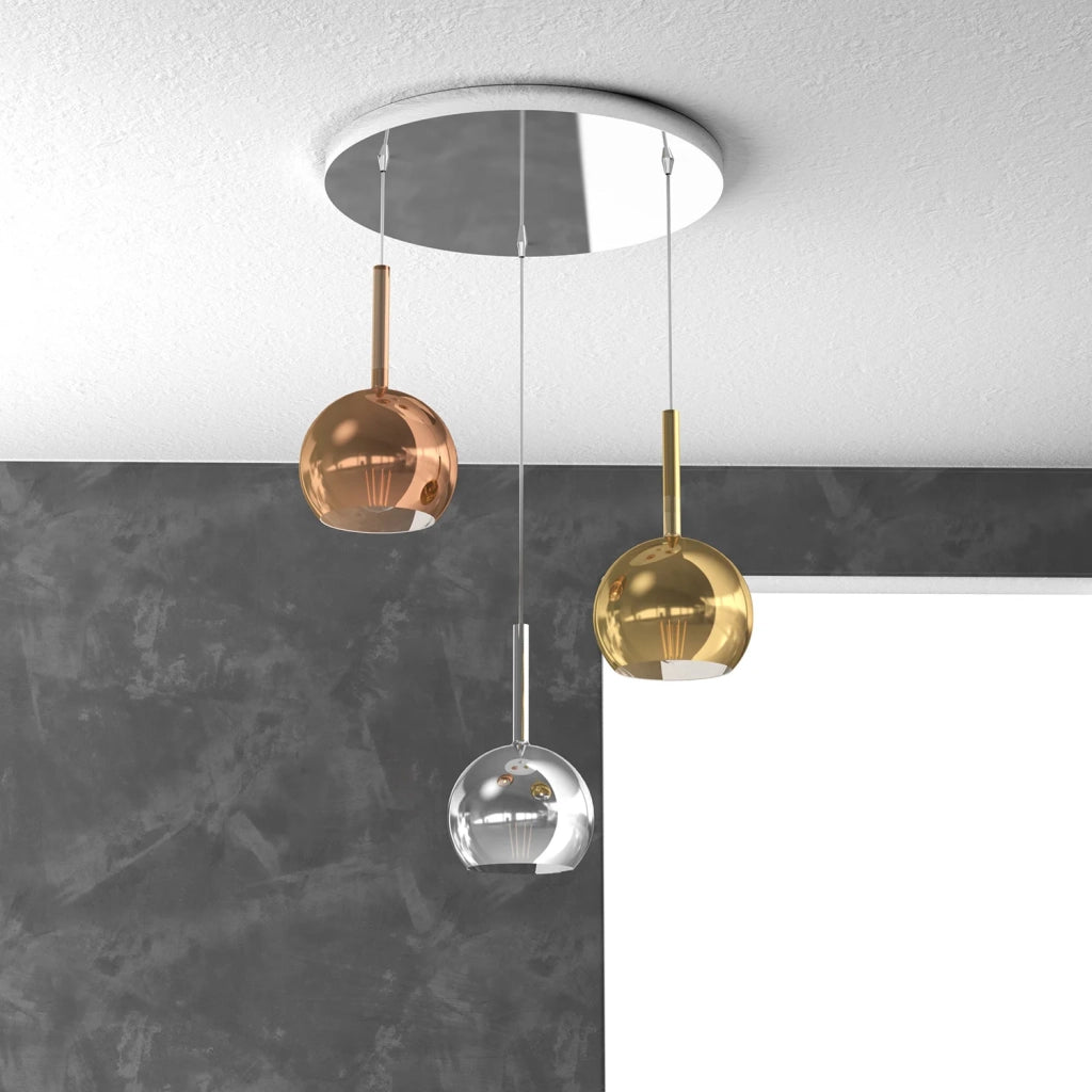 Lampadario Tondo Contemporaneo Future Metallo Cromo Vetro Multicolor 3 Luci E27